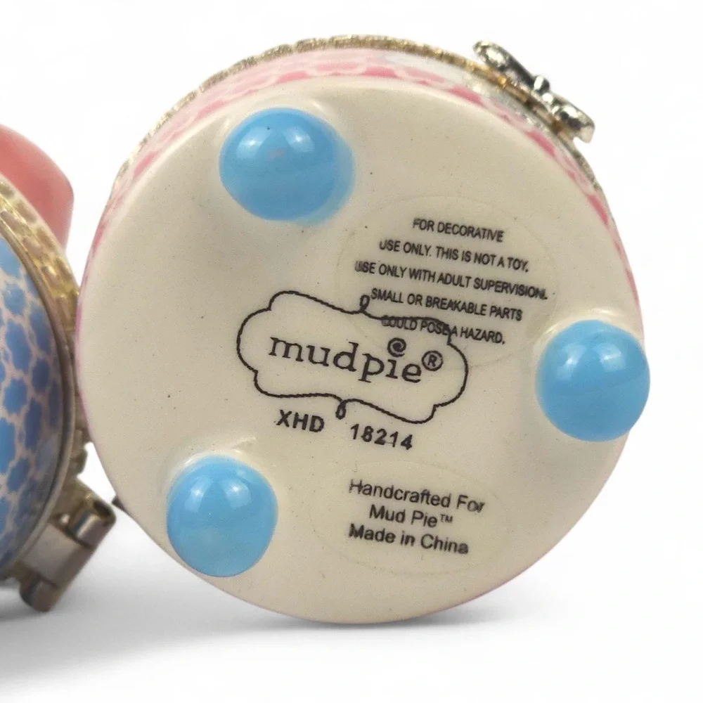 Mud Pie My First Tooth and Curl Keepsake Set Ceramic Bird Baby Trinket Box Pink